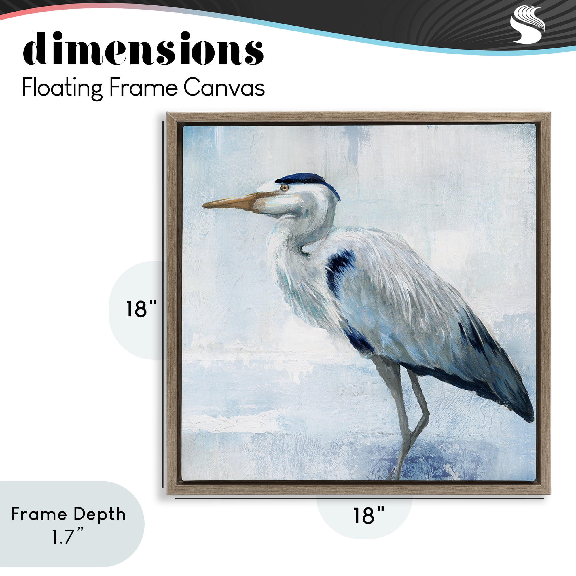 Stupell Industries Faded Blue Heron Brown Framed Floater Canvas Wall Art, design by Nan