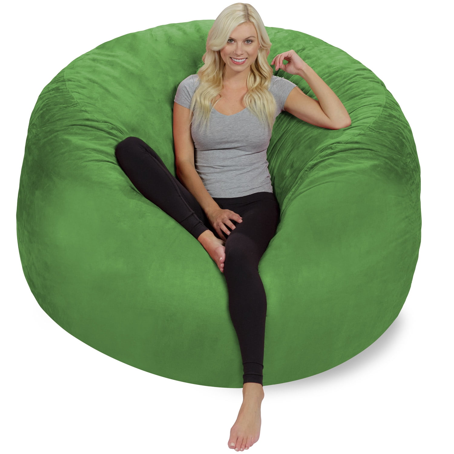 Chill Sack Bean Bag Chair, Memory Foam Lounger with Microsuede Cover, Kids, Adults, 6 ft, Lime