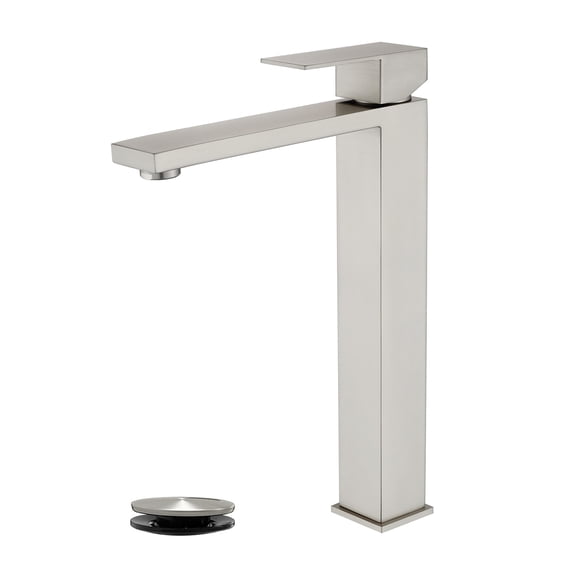 Cobbe Single-Hole Installation Bathroom Vessel Sink Faucet Single-Handle with Pop-Up Drain Faucet Brushed Nickel