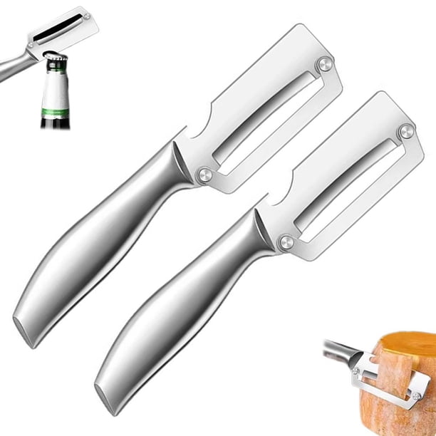 2Pack Vegetable Peeler for Kitchen, Stainless Steel Peeler with Bottle Opener Kitchen Peeler Tool for Fruit Veggie Pumpkin, Gifts for Mom (Sliver)