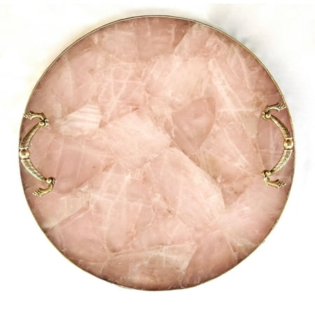 

Rose Quartz Agate | Serving Tray With Brass Handles Circular