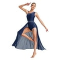 thumbnail image 1 of Yartina Robe Maxi Fendue Sans Manches pour Femme, Costume de Danse Lyrique Scintillante avec Strass, Danse Moderne Bleu Marine G, 1 of 7