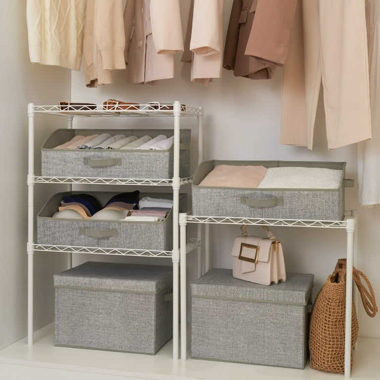 StorageWorks Storage Baskets for Shelves, Rectangular Closet Organizers  with Handles, Foldable Closet Storage Baskets for Utility Room, 3-Pack, Gray