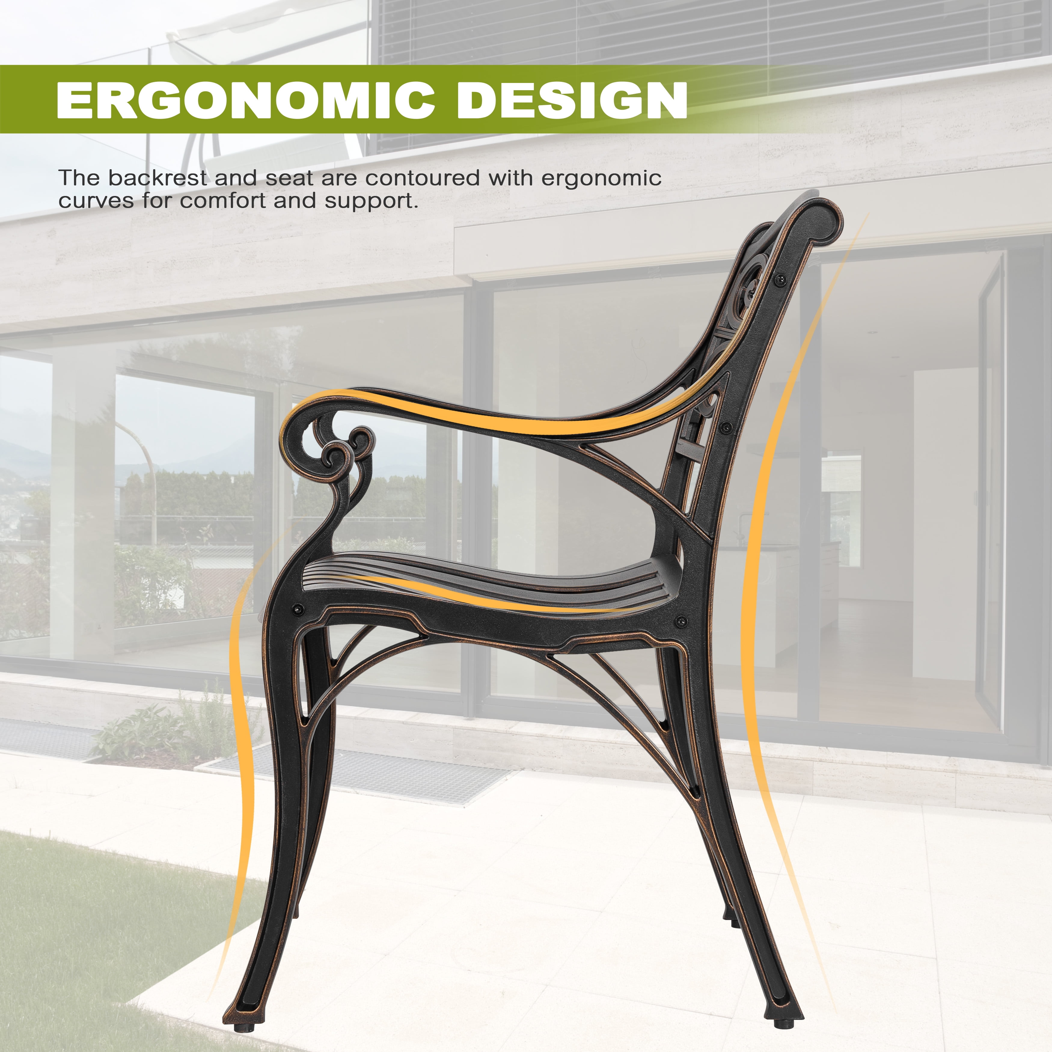 Nuu Garden Patio Dining Chairs with Armrests, Weather Resistant Cast Aluminum Bistro Chairs of 2, Outdoor Chairs for Garden Lawn Porch Backyard Pool, Black