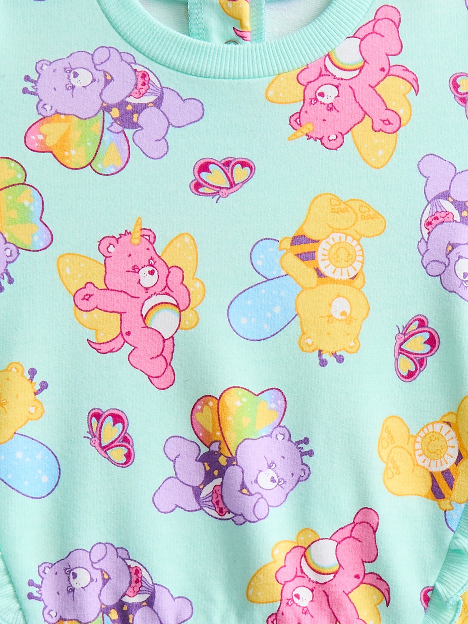 Care Bears Baby Girls Short Sleeve Allover Print Ruffle Shirt and Matching Shorts Set, 2-Piece, Sizes 0/3M-24M