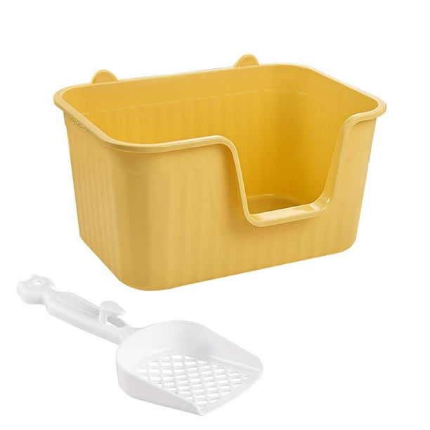 Lavabo para arena de gatos con pala, bandeja de arena para mascotas con parte abierta, inodoro para orinal para gatitos, bandeja de arena , Amarillo L