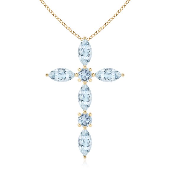 ANGARA Natural Marquise and Round Aquamarine Cross Pendant in 14K Yellow Gold for Women (Size-5x2.5mm) | March Birthstone, Birthday, Anniversary, Jewelry Gift for Women | Natural Aquamarine Necklace