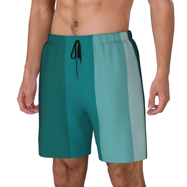 Balery Teal Color Bañador para hombre, shorts de playa de secado rápido con entrepierna y forro de compresión-Small