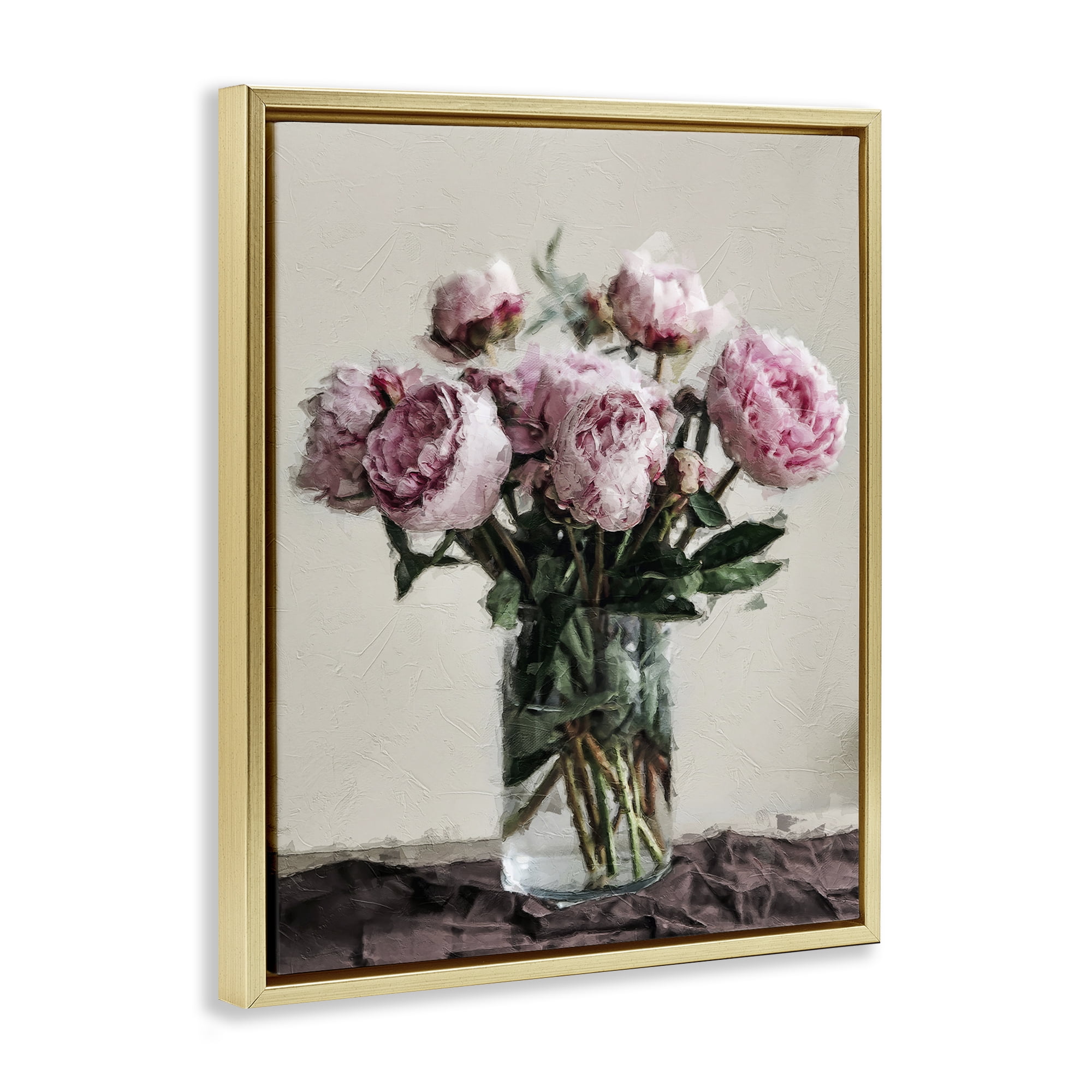 Stupell Industries Jar Of Roses Botanical & Floral Painting Gold Floater Framed Art Print Wall Art, 25 x 31