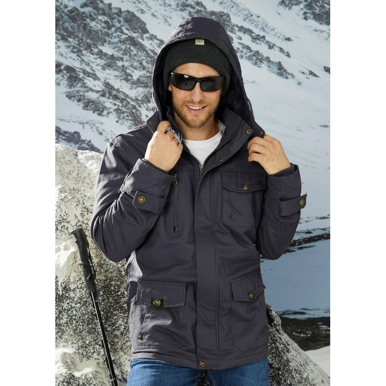 TACVASEN Men s Winter Coat Military Jacket Fleece Lined Parka Cotton Cargo Outerwear Dark Gray S