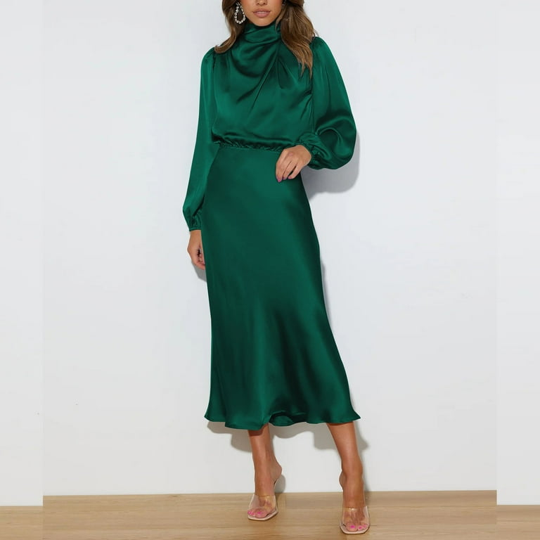 knee length dresses for ladies Asymmetrical Midi Bridesmaid Dress with Short Sleeve and Ruffled V-Neck main image 1