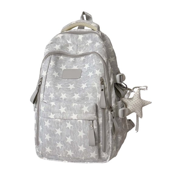 Cute Star Print Backpack with Star Pendant, Large Capacity Lightweight Student Bookbag for School Travel
