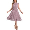 thumbnail image 2 of Vestido de gasa sin mangas para mujer Inspire Chic con cintura fruncida y estrellas metálicas doradas, vestido de fiesta en gris y rosa, talla S, 2 of 5
