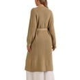 thumbnail image 3 of INSPIRE CHIC Women's Long Cardigan Open Front Long Sleeve Belted Knit Sweater Khaki S, 3 of 5