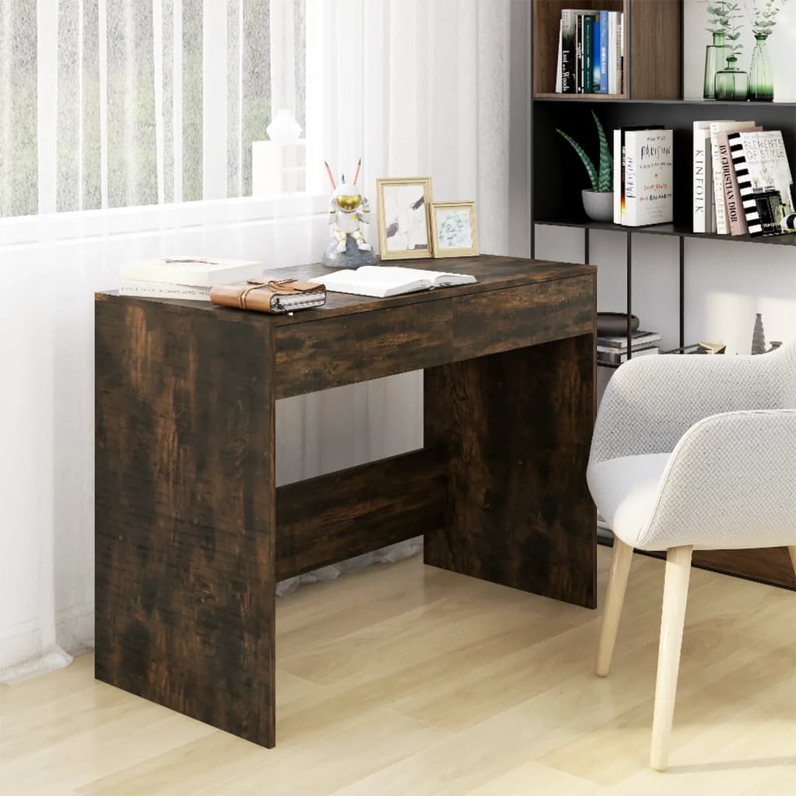 Dcenta Desk Smoked Oak 39.8in x 19.7in x 30.1in Engineered Wood Writing Desk Gaming Table Home
