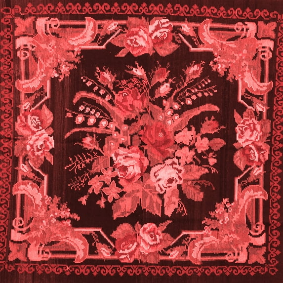 Ahgly Company Indoor Square Medallion Red French Area Rugs, 3' Square