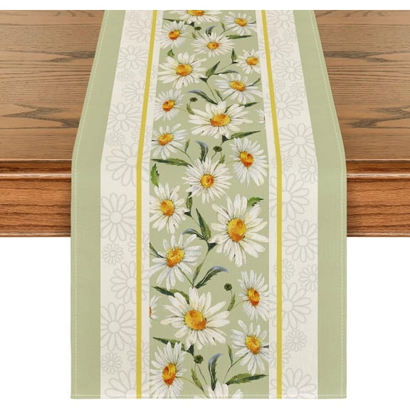 Flowers Daisy Summer Table Runner, Seasonal Easter Summer Holiday Kitchen Dining Table Decoration for Home Party Indoor 13x72 Inch
