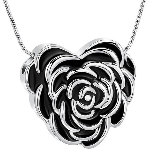 Rose Flower Urn Necklace for Ashes Cremation Jewelry for Women Men Heart Cremation Ashes Urn Pendant Human / Pet Funeral Keepsake Memorial Urn Necklace