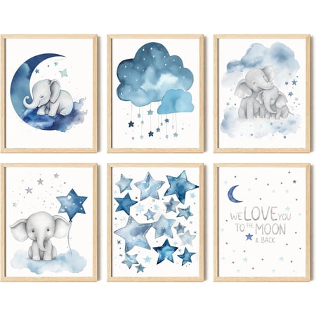 97 DECOR Baby Elephant Nursery Decor, Moon Star Nursery Pictures (UNFRAMED)