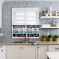 thumbnail image 5 of Teal Gray Brown Kitchen Curtains and Valances Set, 3 Piece Kitchen Curtains Set 24 Inch Length, Vintage Art Wooden Retro Rod Pocket Curtains Tier Farmhouse Window Curtains, 5 of 6