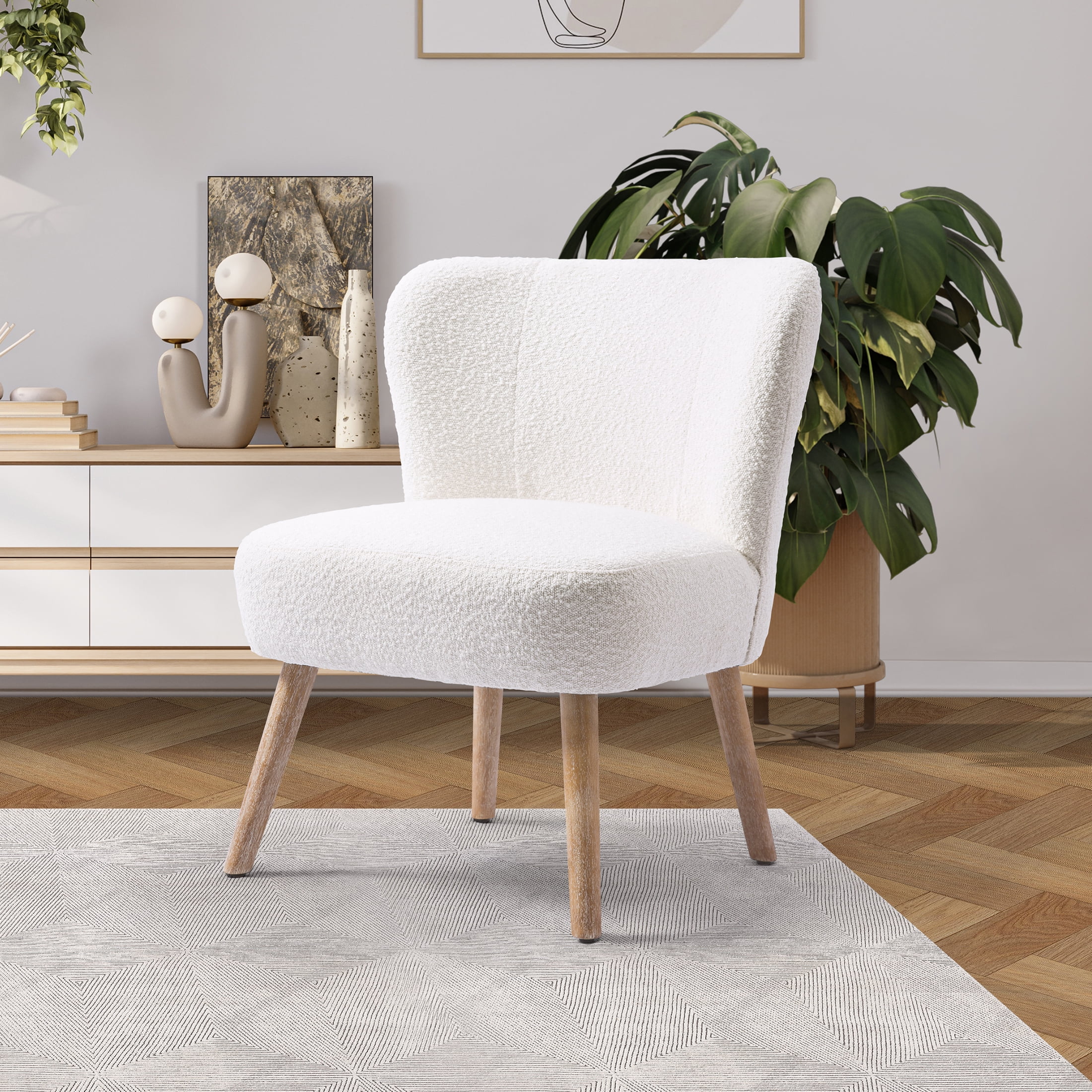 Modern 25" Wide Wingback Accent Chair with Water and Stain Resistant Boucle Upholstered Fabric, Cream
