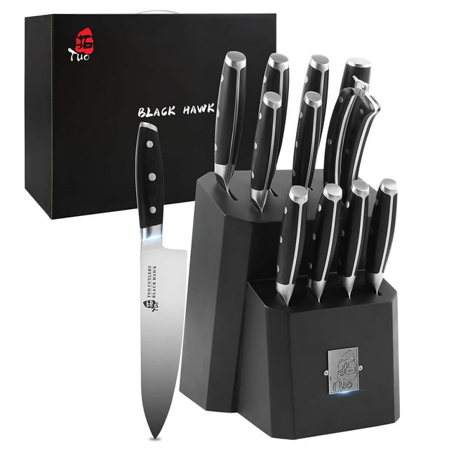 Juego de cuchillos TUO BLACK HAWK SERIES 12 piezas con bloque de madera