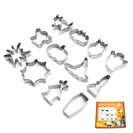 

12pcs Kitchen Stainless Steel Baking Mould Cooking Tools Cake Mold Candy Biscuit Mold Cookie Cutter 3D Halloween