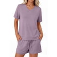 thumbnail image 2 of Sundazz Lounge Sets for Women Summer 2 Piece Outfits V Neck Shirts and Shorts Sets Casual Matching Sets, 2 of 7