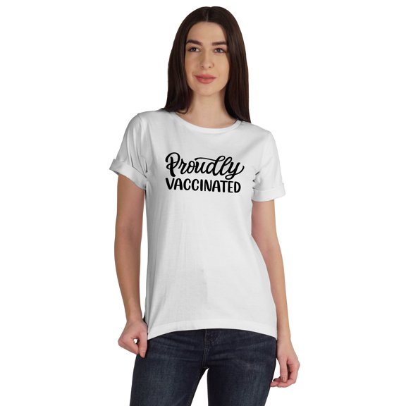 Inkmeso scoop-neck Proudly Vaccinated Funny Tee Pro-Vaccine T-shirt For Womens