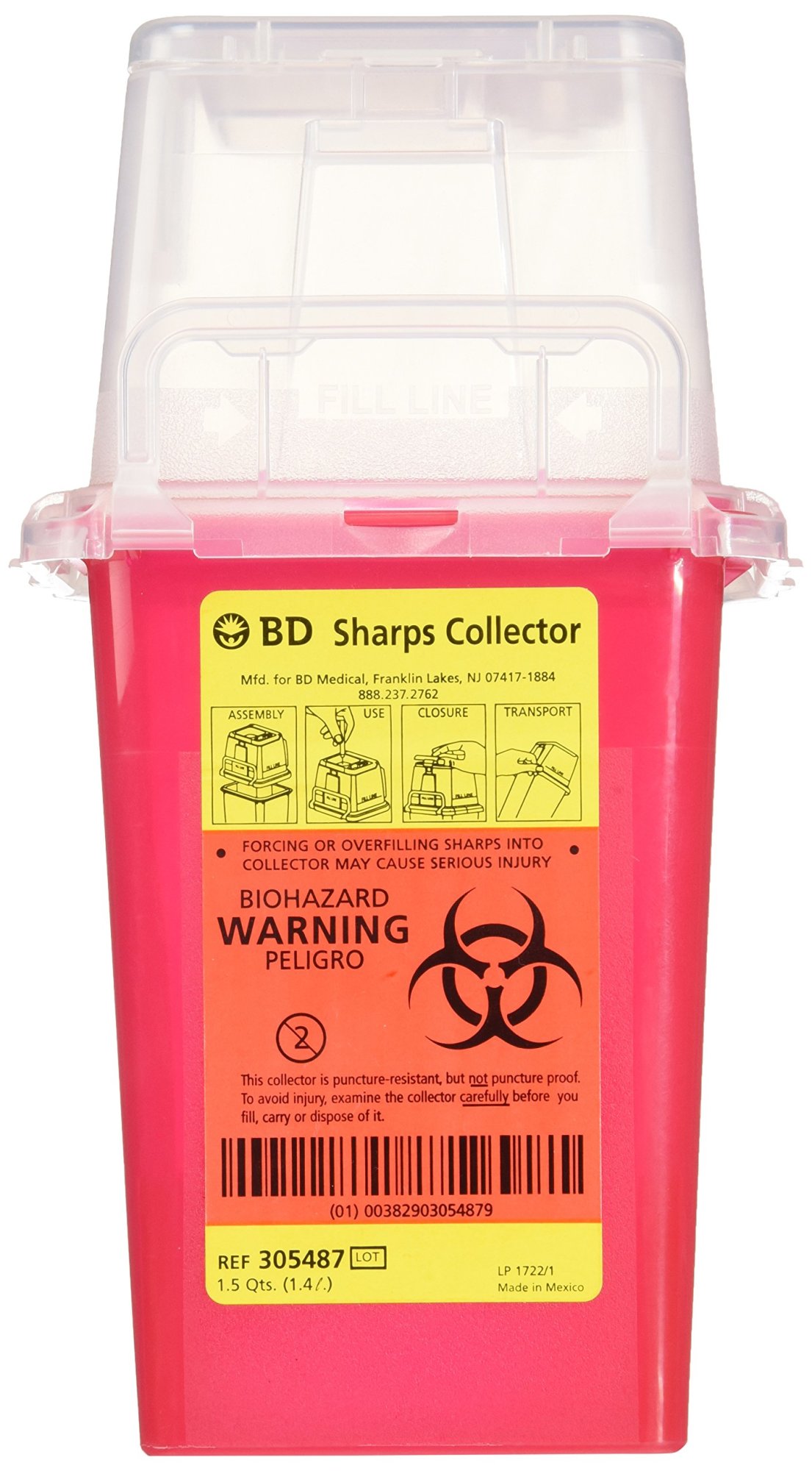 Sharps Collector, 1.5 Qt, Phlebotomy, Red - image 2 of 2