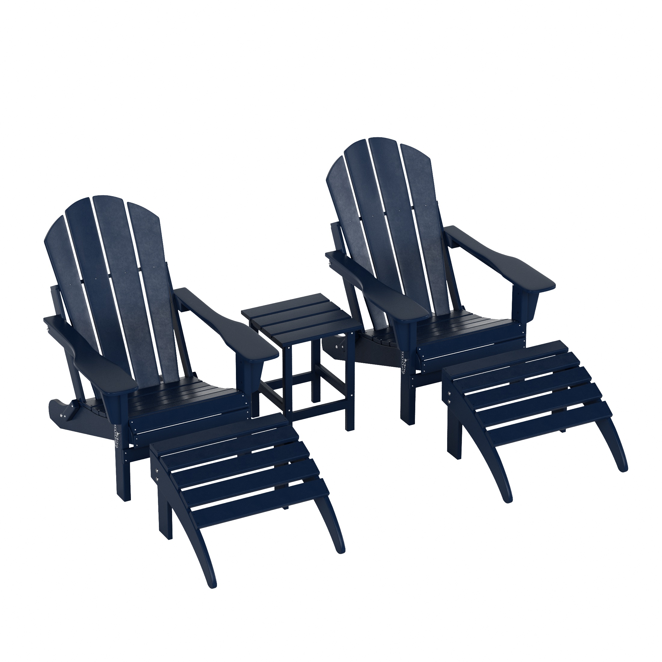 WestinTrends Malibu Outdoor Lounge Chairs Set, 5-Pieces Adirondack Chair Set of 2 with Ottoman and Side Table, All Weather Poly Lumber Patio Lawn Folding Chair for Outside, Navy Blue - image 1 of 7