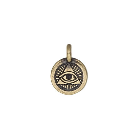 

Charm TierraCast antique brass-plated pewter (tin-based alloy) 12mm single-sided round with Eye of Providence. Sold per pkg of 2.