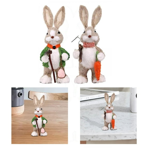 2x Bunny Figurine Decoration Gift Kids Toys Durable Figures Delicate Rabbit Statue for Farmhouse Countertop Patio Kitchen Yard Style F