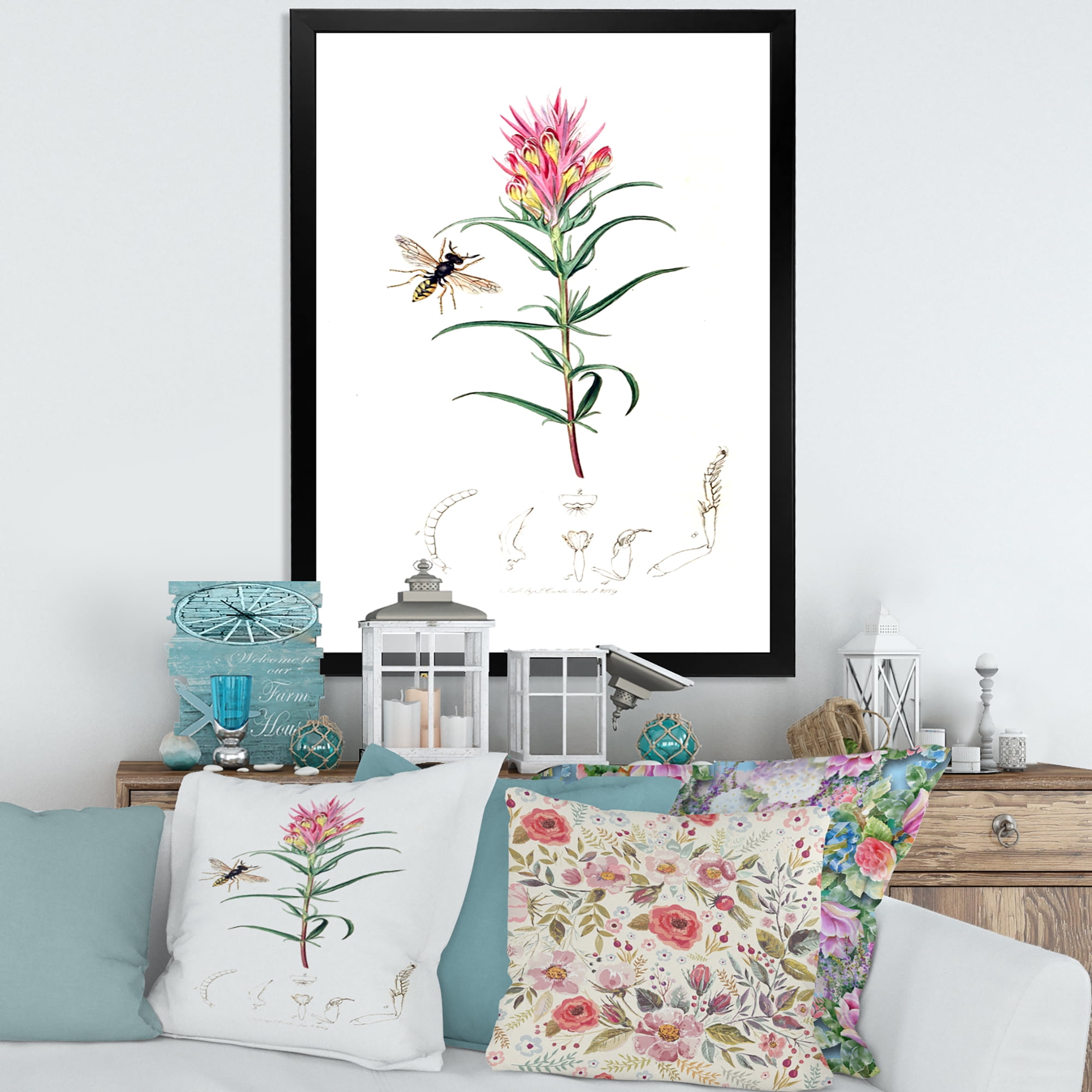 Designart 'Ancient Insects and Plants I' Farmhouse Framed Art Print
