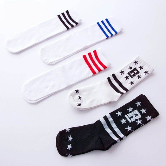 Tisuna Toddler Girls And Boys Socks Kids Sport Athletic Socks Stripe Print Breathable Mid Calf Socks For Little Big Kids Black