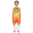 thumbnail image 4 of YiZYiF Girls Sequin Liturgical Worship Praise Dance Dress Tunic with Palazzo Pants Lyrical Dancewear Gold 10, 4 of 6