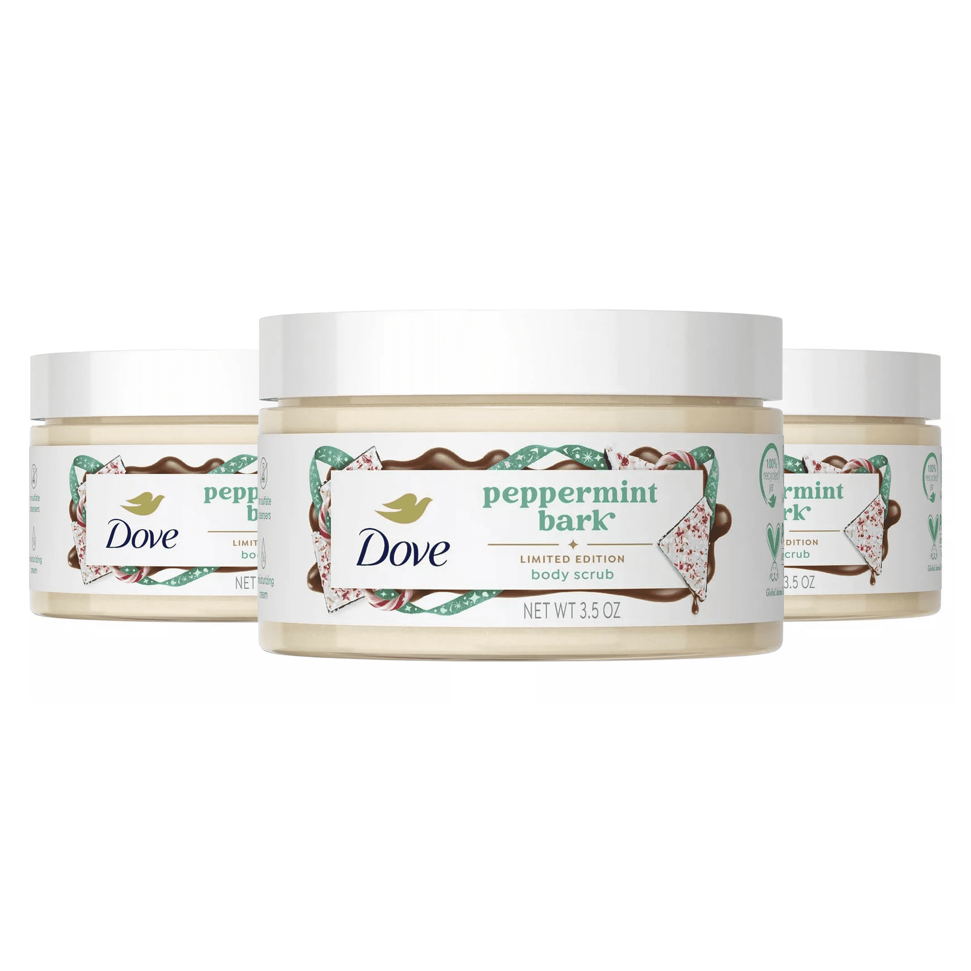Dove Peppermint Bark Body Scrub, 3 Pack – 3.5 oz Exfoliating Scrub, Moisturizing & Smoothing Skin Care