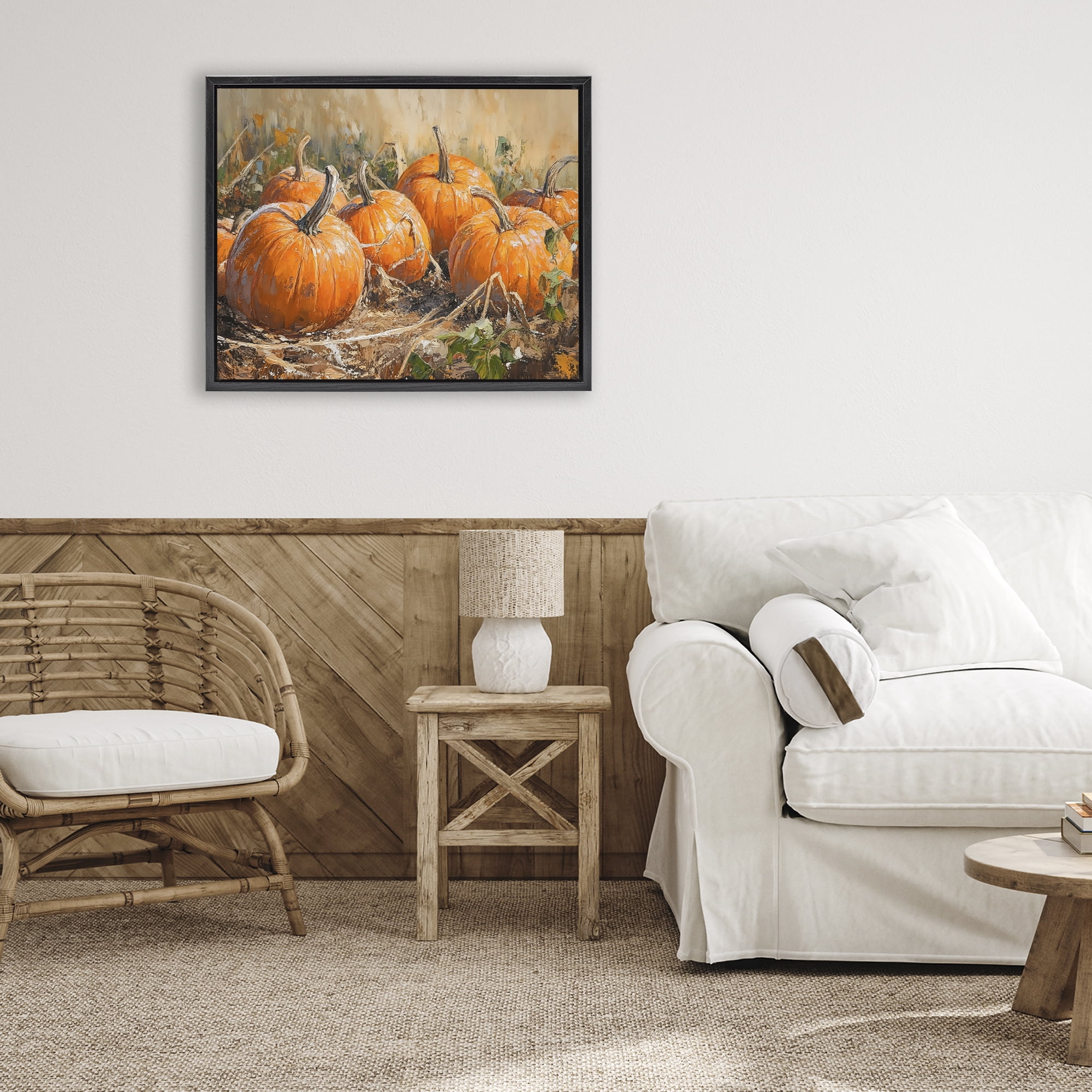Stupell Industries Pumpkin Patch Autumn Harvest Scene Black Framed Floater Canvas Wall Art, design by Nini Art