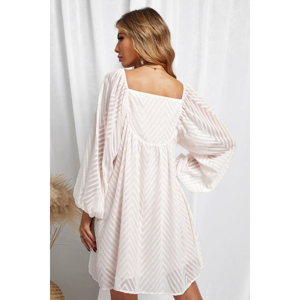 ABPHQTO Vestido corto estilo babydoll con manga farol y cuello cuadrado clásico para mujer