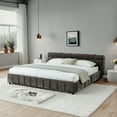 thumbnail image 5 of King Size Bed Frame with 4 Storage Drawers, Upholstered Chenille Platform Bed Frame with Tufted Headboard and Wooden Slats Support, Dark Grey, 5 of 9