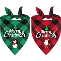 2PCS Christmas Dog Bandanas,Classic Plaid Triangle Dog Scarf Featuring Santa and Snowman Print,Holiday Dog Outfit for Boy and Girl,Winter Classic Red and Green Plaid Pet Scarf for Medium to Large Dogs