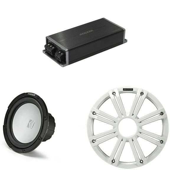 Kicker Marine KPX500.1 Powersports Amp & 10" Free Air 2 Ohm ( White Grill ) Subwoofer Audio Upgrade