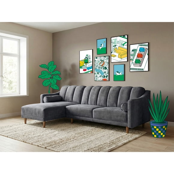 Sala Modular Sofá Cama Reversible De Velvet Gris Oxford Modelo Scotch