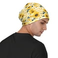 thumbnail image 4 of Xecao Striped Sunflower Daisy Print Beanie Knitted Hat for Men Women, Winter Fashion Knit Cuffed Caps Unisex, 4 of 7