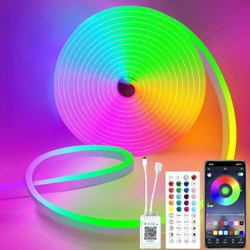 Tira LED Neon RGB Bluetooth 10M 720LED, RGB Luces Led para Cuarto Flexibles 24V, Impermeable IP65, Control Inteligente APP, Sincronización de Música, Adecuado TV, Salón, Dormitorio