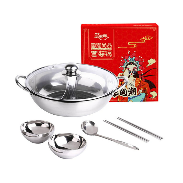 Lierteer 28Cm Hot Pot Twin Divided Stainless Steel 28Cm Cookware Hot Pot  Ruled Compatible 