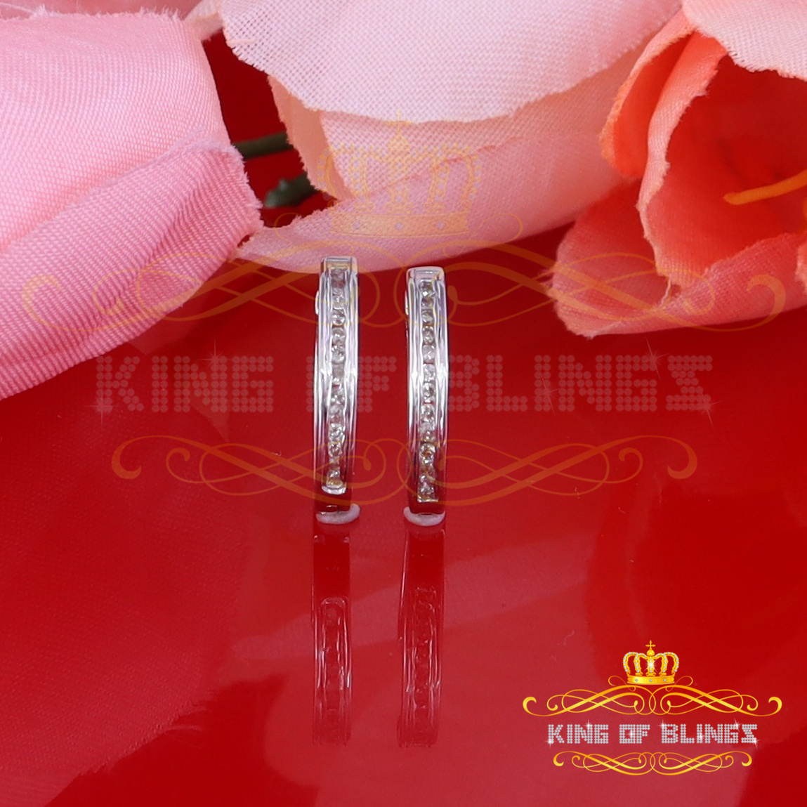 King of Bling's 0.25ct Diamond 925 Sterling Silver White Hoop Stud Earrings For Men's / Women's