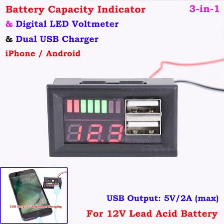 

BAMILL 12V Lead Acid Battery Capacity Indicator Voltage Panel Meter USB Charger Car DIY