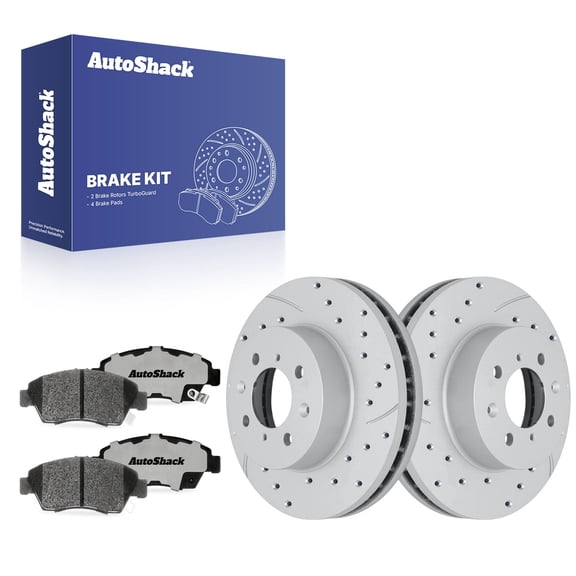 AutoShack Front Brake Rotors & Ceramic Pads for Honda, Fit 2009-2014, FWD L4 1.5L - Coated Drilled & Slotted - Silver Matte Finish - TurboGuard - 10.31" (262 mm), 4-Lug