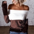 thumbnail image 2 of Off the Shoulder Sweaters for Women Striped Color Block Shirt Long Sleeve Cozy Jumpers Fall Knit Tops Casual Pullover, 2 of 5